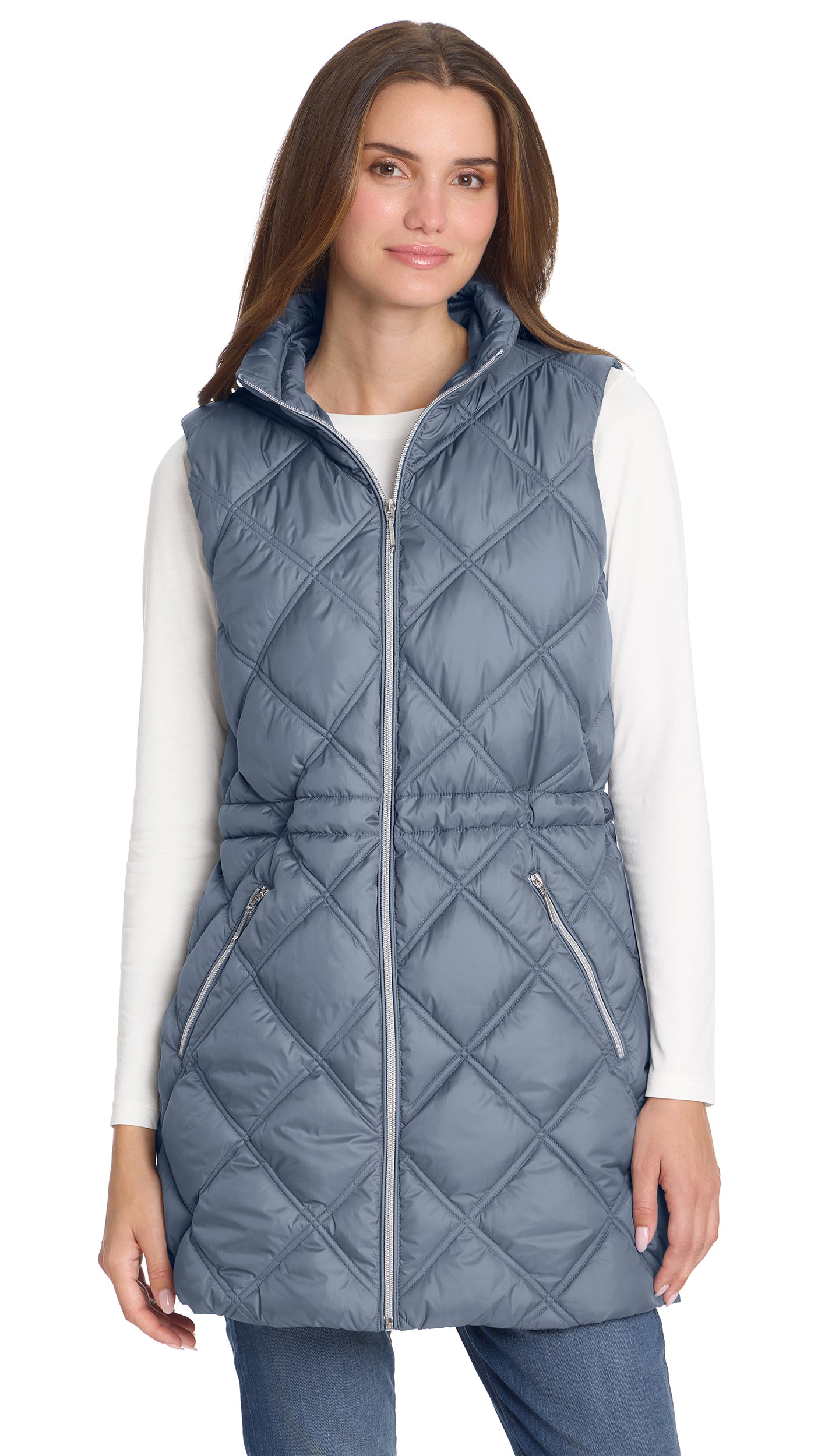 DIAMOND QUILTED LONGLINE CINCHED VEST