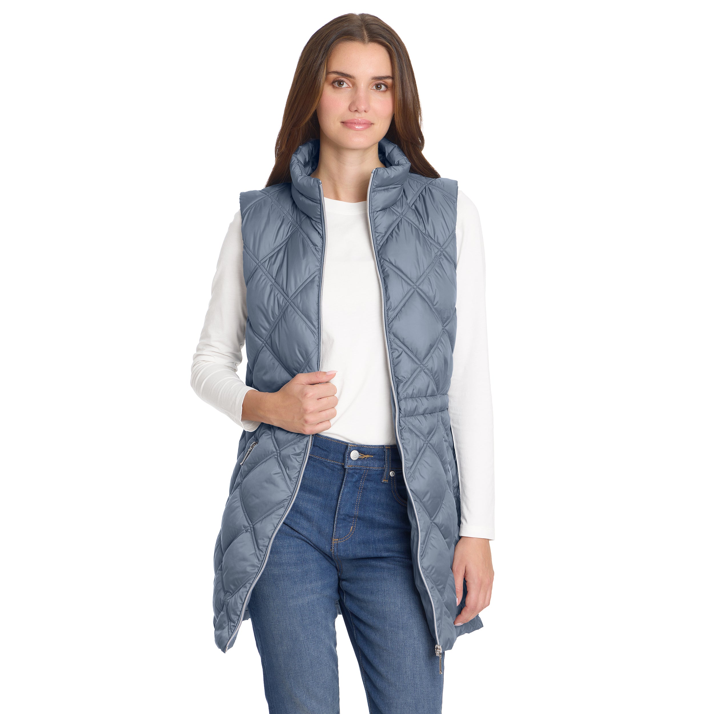 DIAMOND QUILTED LONGLINE CINCHED VEST