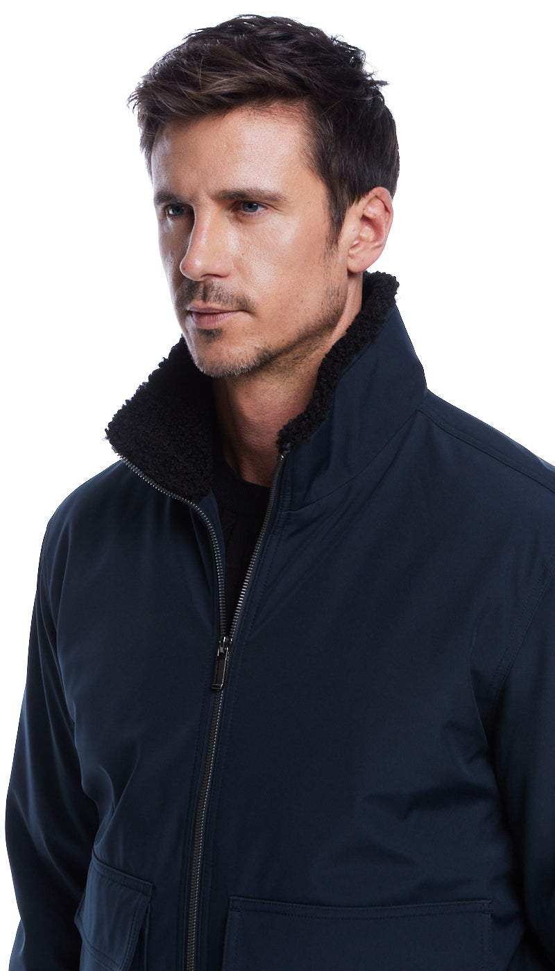 FLEX TECH BOMBER WITH FAUX FUR TRIM