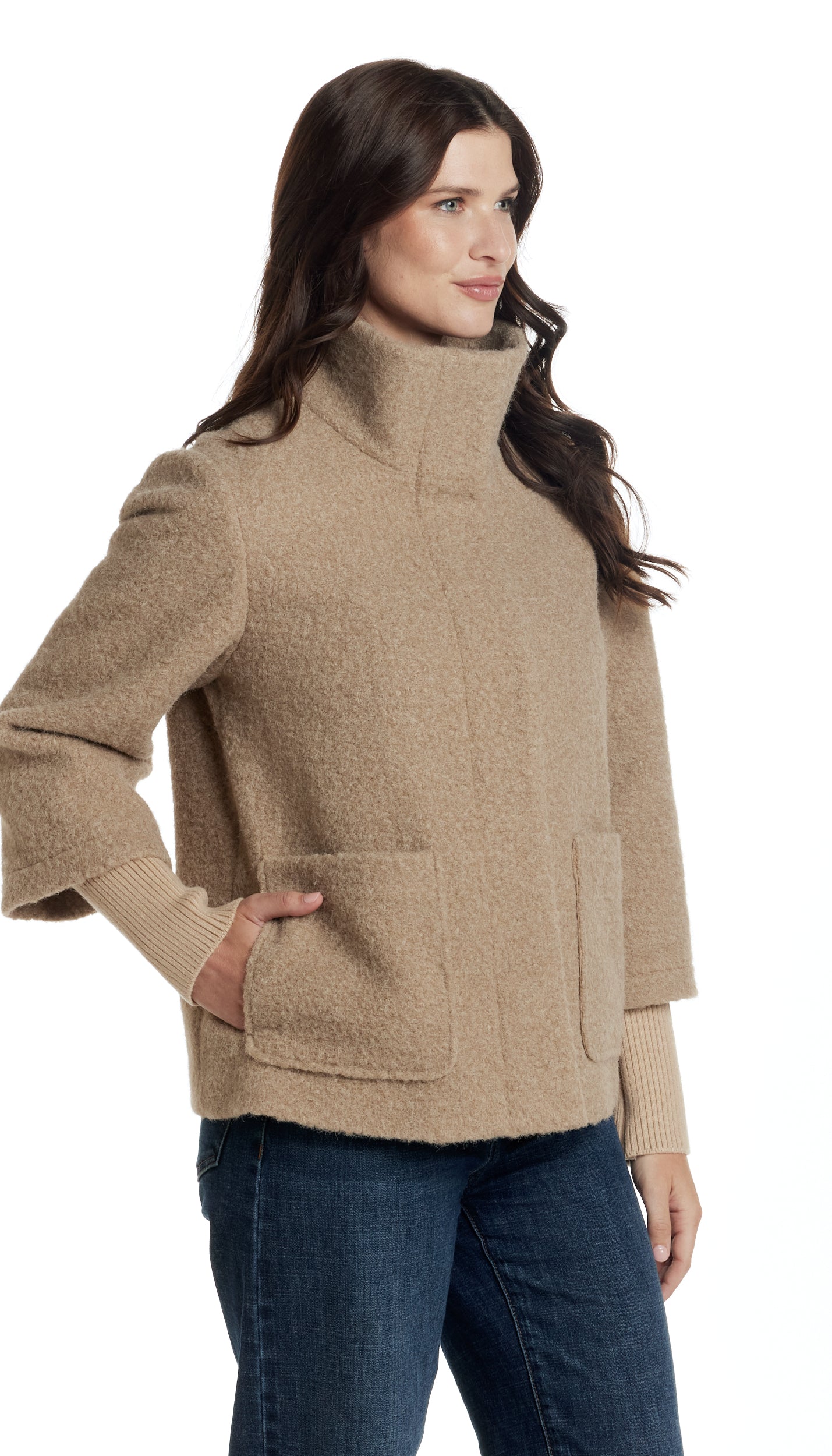BOUCLE JACKET WITH KNIT SLEEVES
