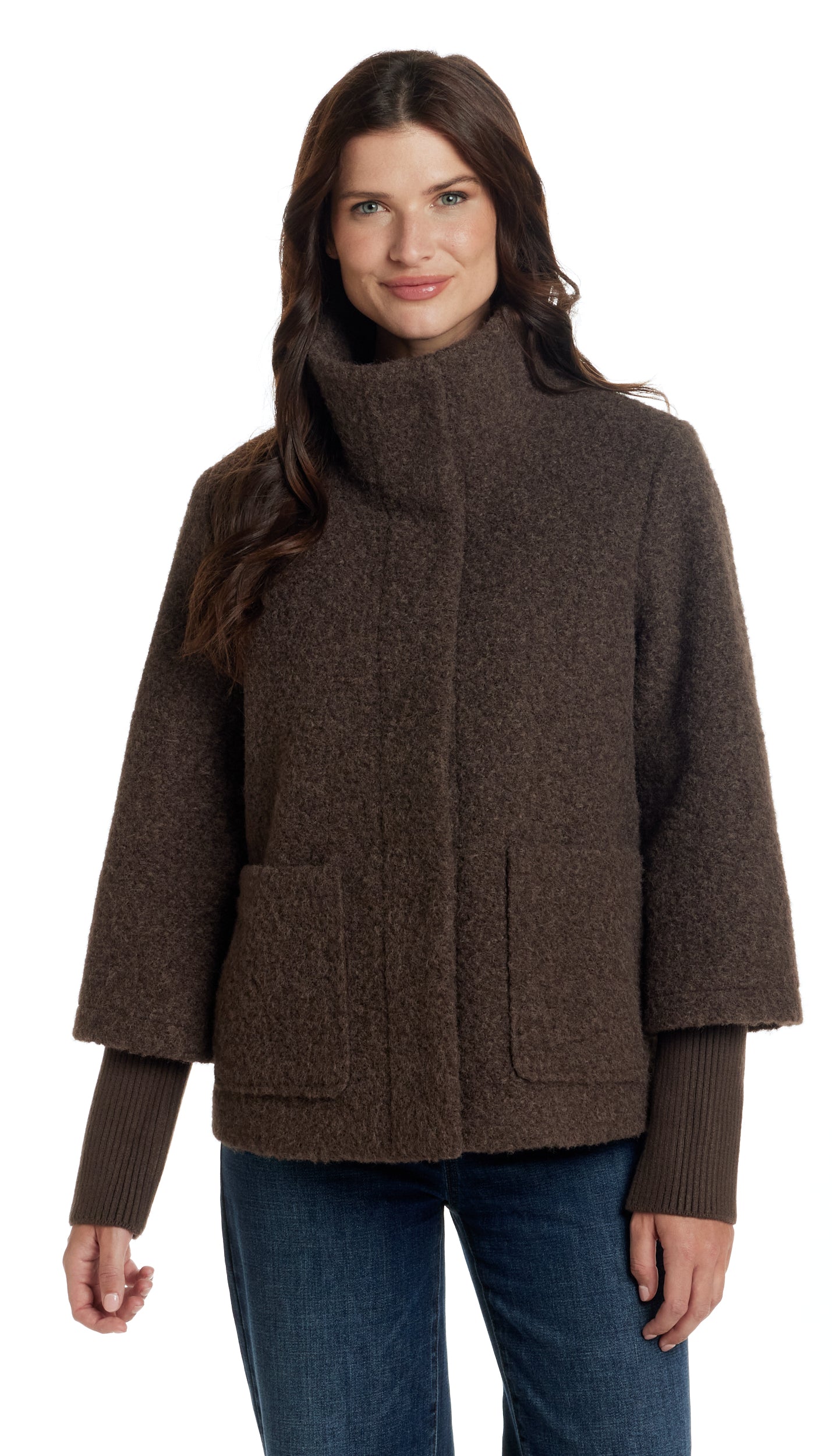 BOUCLE JACKET WITH KNIT SLEEVES