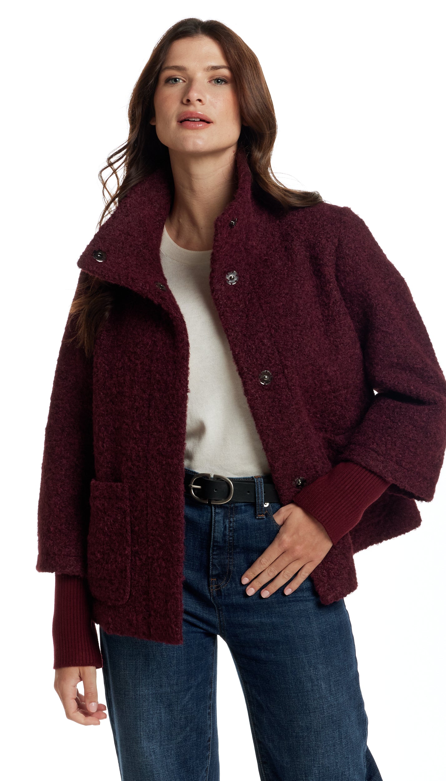 BOUCLE JACKET WITH KNIT SLEEVES