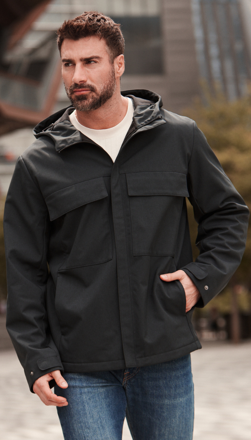 UNLINED HOODED SOFT SHELL SHIRT JACKET