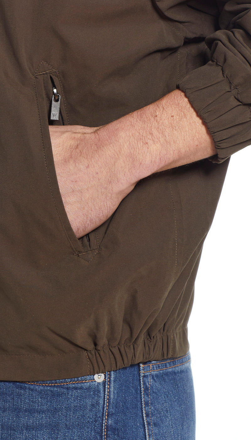 MICROFIBER ELASTIC WAIST BOMBER JACKET